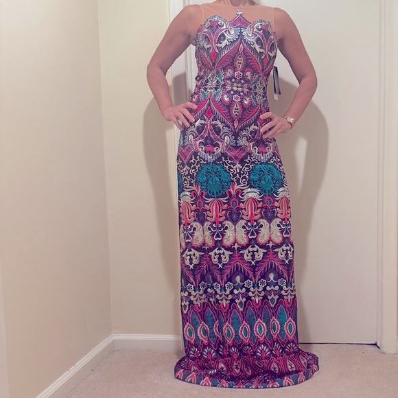 Basix black label maxi gown size 2 NWT peacock colors - Picture 8 of 10